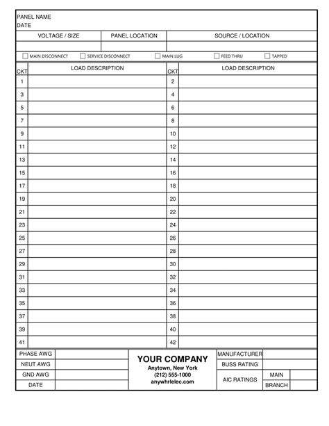 free printable electrical panel schedule